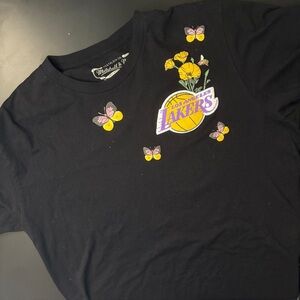 Black Short Sleeve Tee with Lakers Logo and Butterfly Design